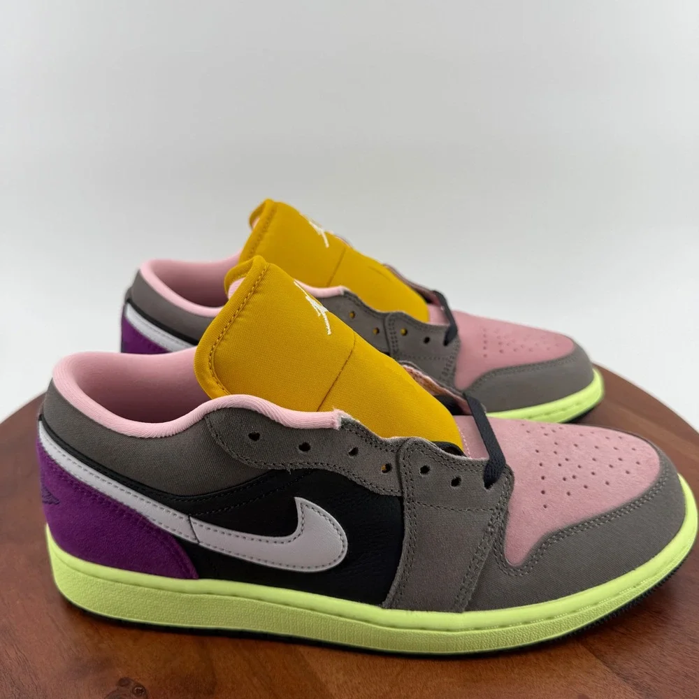 Nike Air Jordan 1 Low SE Leather Sneakers Grey Multi-Color HQ2010-005 Men 10